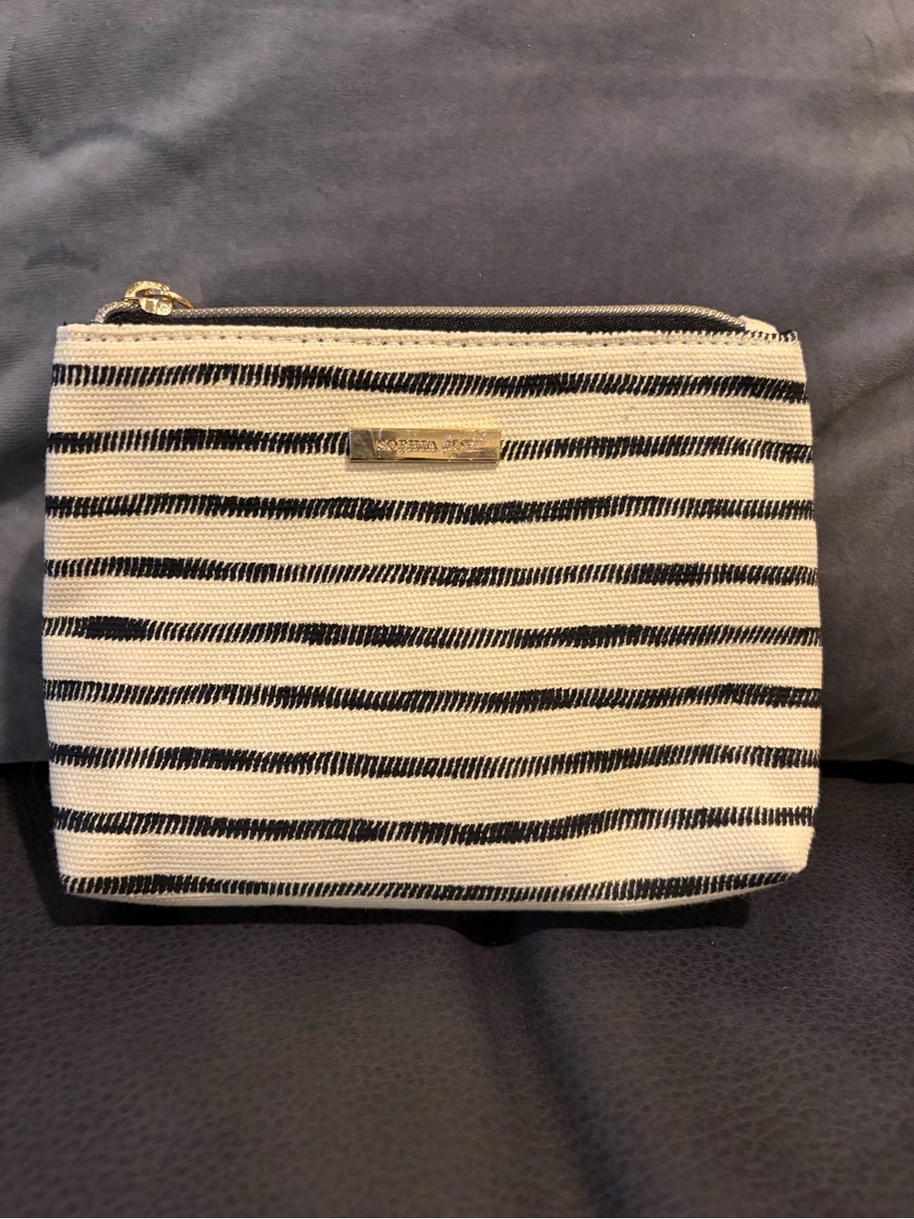 Striped Canvas Cosmetic Pouch - Black & Cream